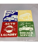 Vintage Retro Set Of 4 Metal Tin Auto Signs 12x12” - £14.11 GBP