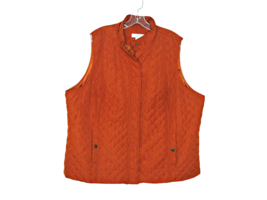 CJ Banks Womens 2X Quilted Zip Vest Rust Color Burnt Orange Snap Pockets Lined - £15.18 GBP