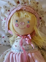 House of Hatten Soft Stuffed Plush Cloth Baby Girl Doll Pink Blonde Yarn Hair - £18.98 GBP