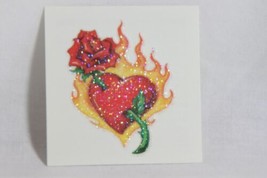Temporary Tattoo (New) Glitter Flaming Heart &amp; Rose - £3.50 GBP