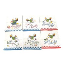 Day Of The Week Tea Towels w. Red Checkered Bottom Cottagecore Chickens ... - £37.45 GBP