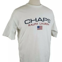 Vintage Chaps Ralph Lauren T-Shirt Large White S/S Crew Flag Cotton Spell Out  - £12.78 GBP