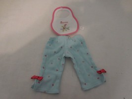 American Girl Doll Bitty Baby Blue Heart &amp; Bow Pants + Bitty Baby Bib fr... - £10.96 GBP