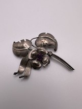 Large Vintage Harry I skin Sterling Silver Purple Accent Flower Brooch 8.5cm - £35.61 GBP