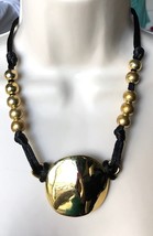 ROBERT LEE MORRIS Brass Pendant Black Cord Necklace with Beads-signed RL... - £60.24 GBP