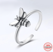 18K 925 Sterling Silver Sweet Bee Adjustable Ring (Size 5-7) - £17.53 GBP