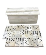 VINTAGE MARBLE DOMINO SET 26 WHITE BOX AND LID CARVED - $391.64 MXN