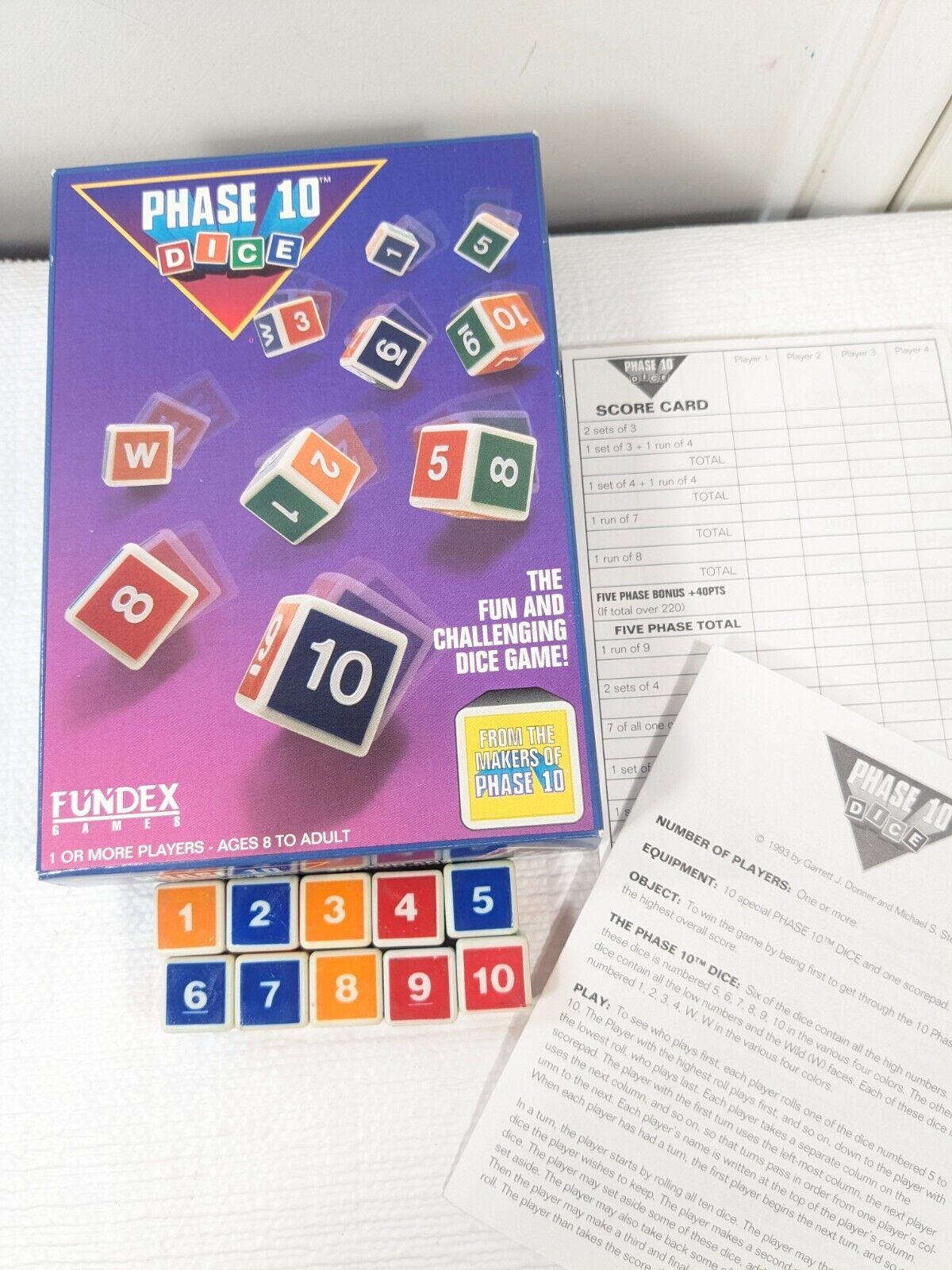 Primary image for Phase 10 Dice Game Blue Box Fundex Complete Score Pad Instructions #2720 Vintage