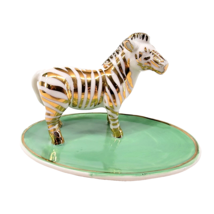 Anthropologie Zebra Trinket Dish Green Gold White Ceramic Ring Holder Horse - £23.76 GBP