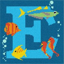 Pepita Needlepoint kit: Letter E Under The Sea, 7&quot; x 7&quot; - $50.00+