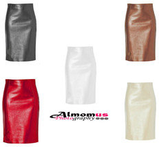 Women Female Original Lambskin Leather High-Waist Rise Pencil Knee Length Skirt - £85.94 GBP
