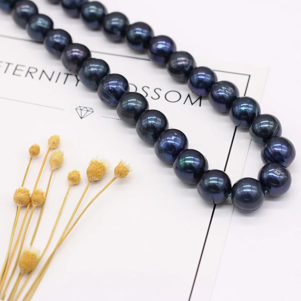 Natural Freshwater Real Pearl Black Round Beads Loose Pearls Bead For DIY Craft - £22.63 GBP