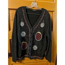 Reference Point II Christmas Sweater Large Black Cardigan Button Ball Ornaments - £11.93 GBP