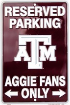 Reserved Parking Texas A&amp;M Aggie Fans Only 8&quot; x 12&quot; Embossed Metal Sign - £6.99 GBP