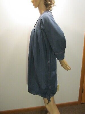 Primary image for GUDRUN SJODEN Blue Denim Tunic Dress Button Down Short Sleeve Lagenlook Ample Sm