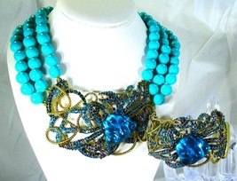 Heidi Daus "Crabby" Crystal TRIPLE-STRAND Beaded Necklace And Matching Cuff - $247.50