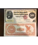 Reproduction $50 Bill Gold Certificate 1882 Silas Wright US Currency Pap... - £2.78 GBP