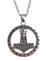 Thor&#39;s Hammer Necklace Raven Mjolnir Pendant Rune all Father Valhalla 18&quot; Chain - £7.24 GBP
