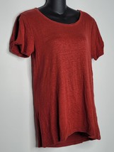 Athleta Womens Small S Red Shirt Top Open Shoulder 100% Linen Short Sleeve - £14.93 GBP