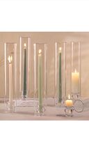 Glass Hurricane Candlestick Holders Clear 14" Tall Cylinder Candle Holde... - $29.24