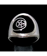 Sterling silver Wicca ring Sun and Moon Pentagram Star with Black enamel high po - £58.80 GBP