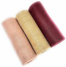 Winter Rose Gold 10&quot; Deco Mesh NonMetallic Poly Ribbon Rolls (Rose Gold, Burgund - £25.81 GBP