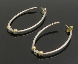 14K GOLD &amp; 925 Silver - Vintage Beads &amp; Cube Accented Hoop Earrings - EG11681 - £65.12 GBP