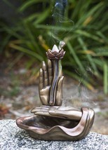 Zen Yoga Meditation Buddha Mudra Hands Lotus Flower Backflow Incense Burner - £13.54 GBP