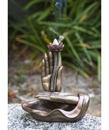 Zen Yoga Meditation Buddha Mudra Hands Lotus Flower Backflow Incense Burner - $16.99