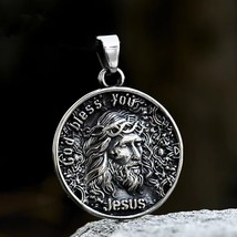 Mens Stainless Steel Jesus Christ Face Pendant Necklace Christian Jewelry 24&quot; - £13.44 GBP