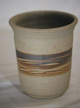 Handcrafted Stoneware Studio Art Pottery Earthtone Rings Vase Unsigned - $19.79