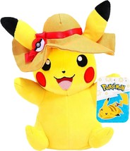  8&quot; Pikachu Plush with Summer Hat Accessory Officially Quality Soft Stuff - £36.68 GBP