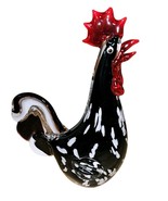 Rooster Glass Murano Style Hand Blown Sculpture Black and White Spotted ... - $917.35 MXN