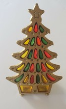 Vintage 7&quot; Christmas Tree Candle Holder w Stained Glass Cast Iron Tiffany Style - £12.82 GBP