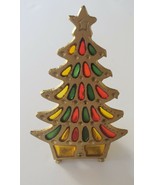 Vintage 7&quot; Christmas Tree Candle Holder w Stained Glass Cast Iron Tiffan... - £12.50 GBP