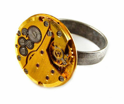 Steampunk Adjustable Statement Ring - Genuine Watch Movement - QHG1 - £5.76 GBP