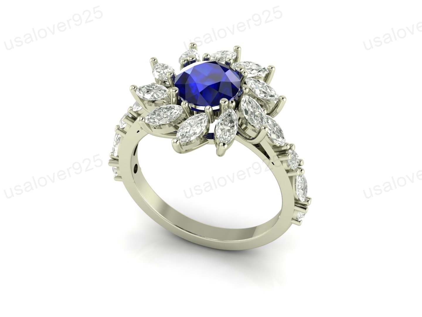 Blue Sapphire Stone 925 Silver Modern Designer Women Party Wear Ring Jewelry Item image 3
