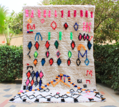 Moroccan rug pink Berber rug Handmade wool rug Beni ourain rug colorful area rug - $420.75