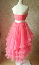 MELON RED Strapless Sweetheart Neck Hi-lo Tiered Tutu Skirt Bridesmaid Dress Cut image 4
