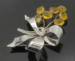 925 Sterling Silver - Vintage Citrine &amp; Topaz Flower Bunch Brooch Pin - BP7483 - $124.72