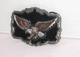 Vintage Enamel Inlay Brown Bald Eagle Solid Brass Belt Buckle; By Great ... - £15.60 GBP