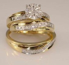 3.10Ct Rund Künstlicher Diamant Ihn Sie Trio Ring Set 14K Gelb Vergoldet - £122.17 GBP