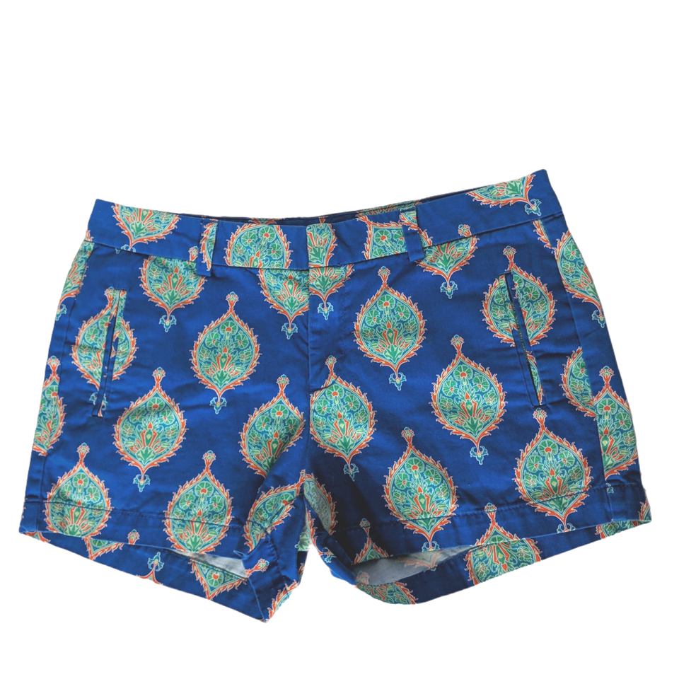 JC Penney Womens Chino Shorts Size 6 Blue Orange Geometric Pockets - $23.56
