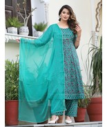 Anarkali Cotton Kurta pant with Dupatta Set Women Summer Party Wear Outfit  - $40.00