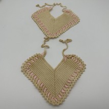 Vintage Handmade Crocheted Infant Baby Bibs With Ribbon Inlay - £10.28 GBP