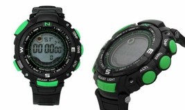 NEW Geneva Platinum 4561 Men&#39;s MARATHON Green Accent Black Rubber Digital Watch - £15.78 GBP