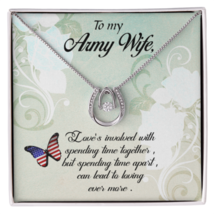 To My Army Wife Loving More Lucky Horseshoe Necklace Message Card 14k w CZ Crys - £41.24 GBP+