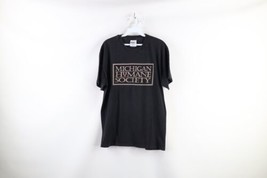 Vintage 90s Mens Large Faded Spell Out Michigan Humane Society T-Shirt Black - £30.93 GBP