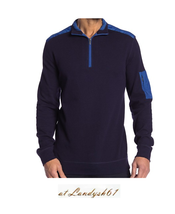 Bugatchi Navy Blue Men&#39;s Half Zip Cotton Sweater Shirt Size L - £85.08 GBP
