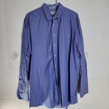 Mens LL Bean Blue Plaid Long Sleeve Button Front Shirt Size 18 Neck 37 Sleeve - £14.20 GBP